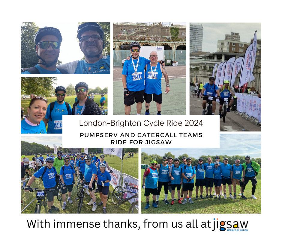 London Brighton cyclists from PumpServ and Catercall companies supporting Jigsaw Trust